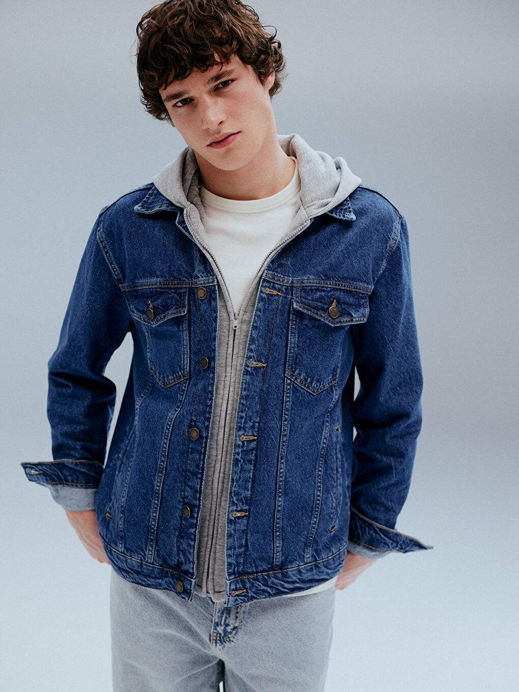 Regular Fit Hooded Men's Denim Jacket -S41314Z8-H45