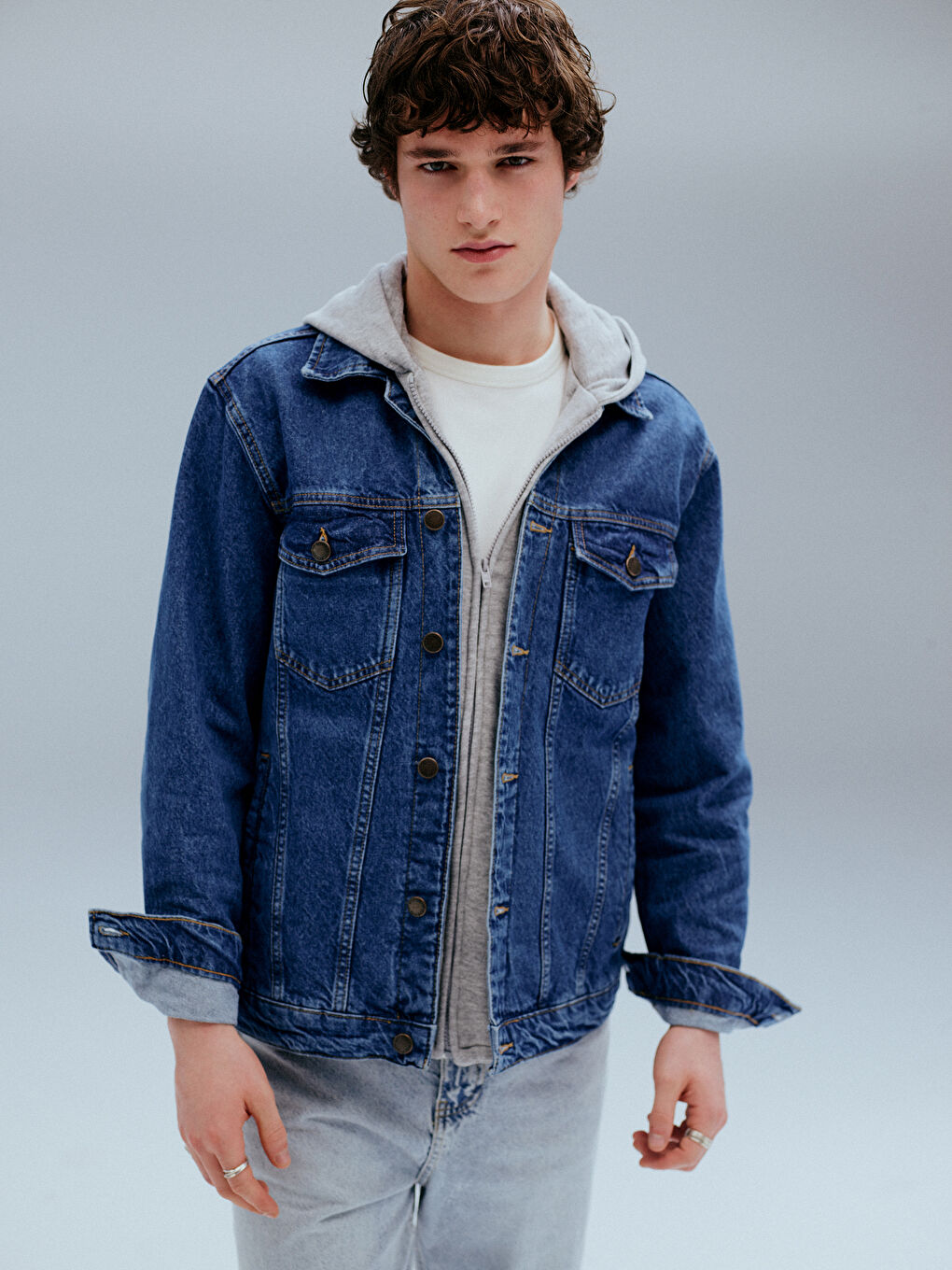 Regular Fit Hooded Men's Denim Jacket -S41314Z8-H45