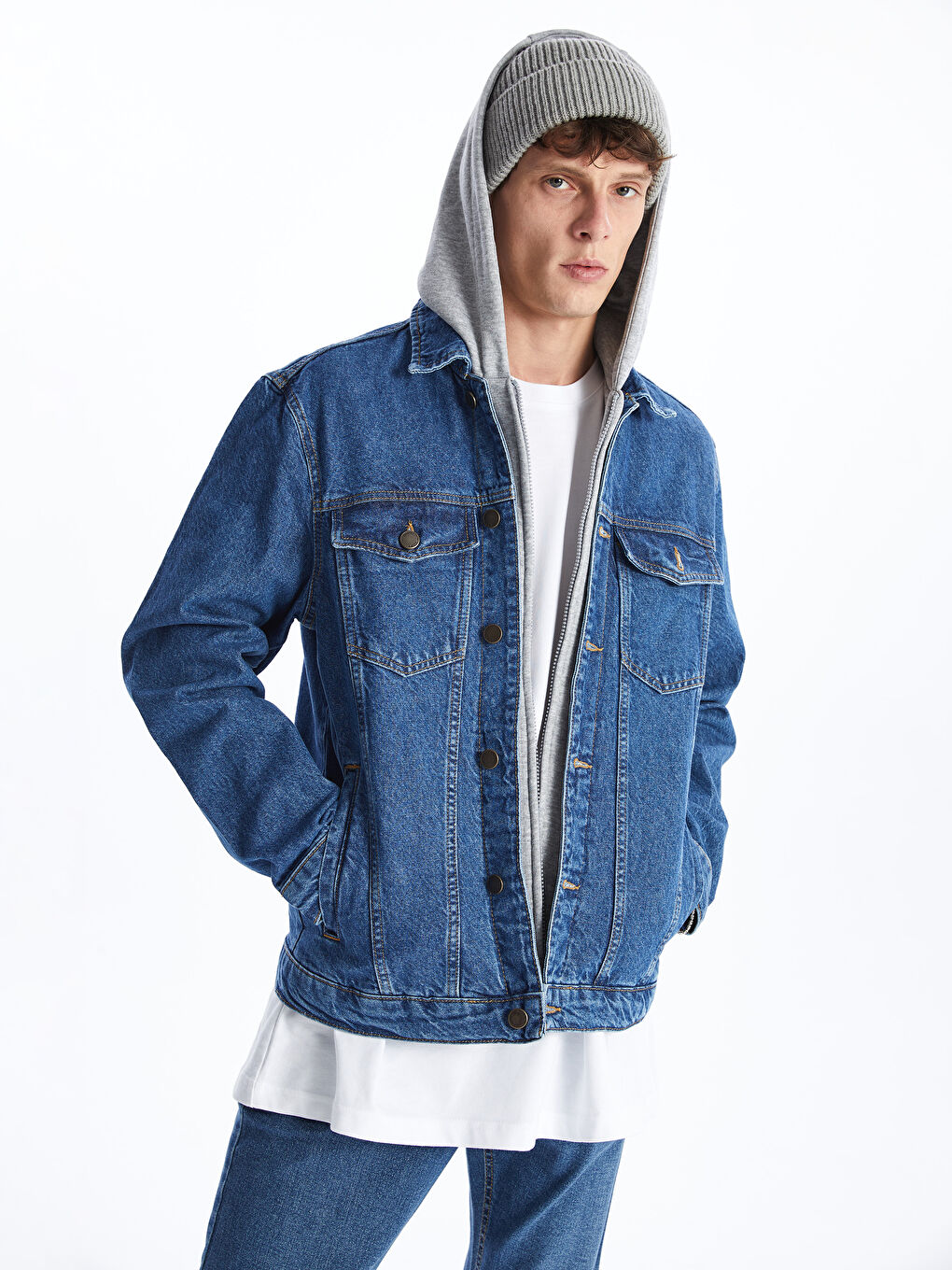 Regular Fit Hooded Men's Denim Jacket -S41314Z8-H45