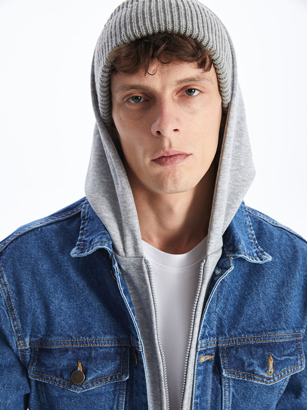 Regular Fit Hooded Men's Denim Jacket -S41314Z8-H45