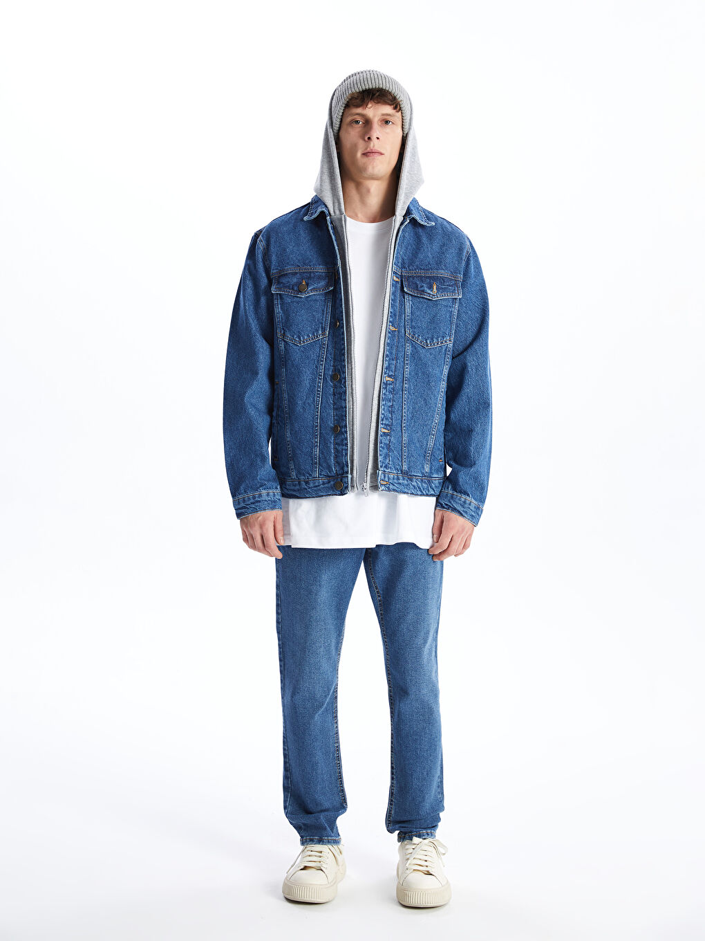 Regular Fit Hooded Men's Denim Jacket -S41314Z8-H45