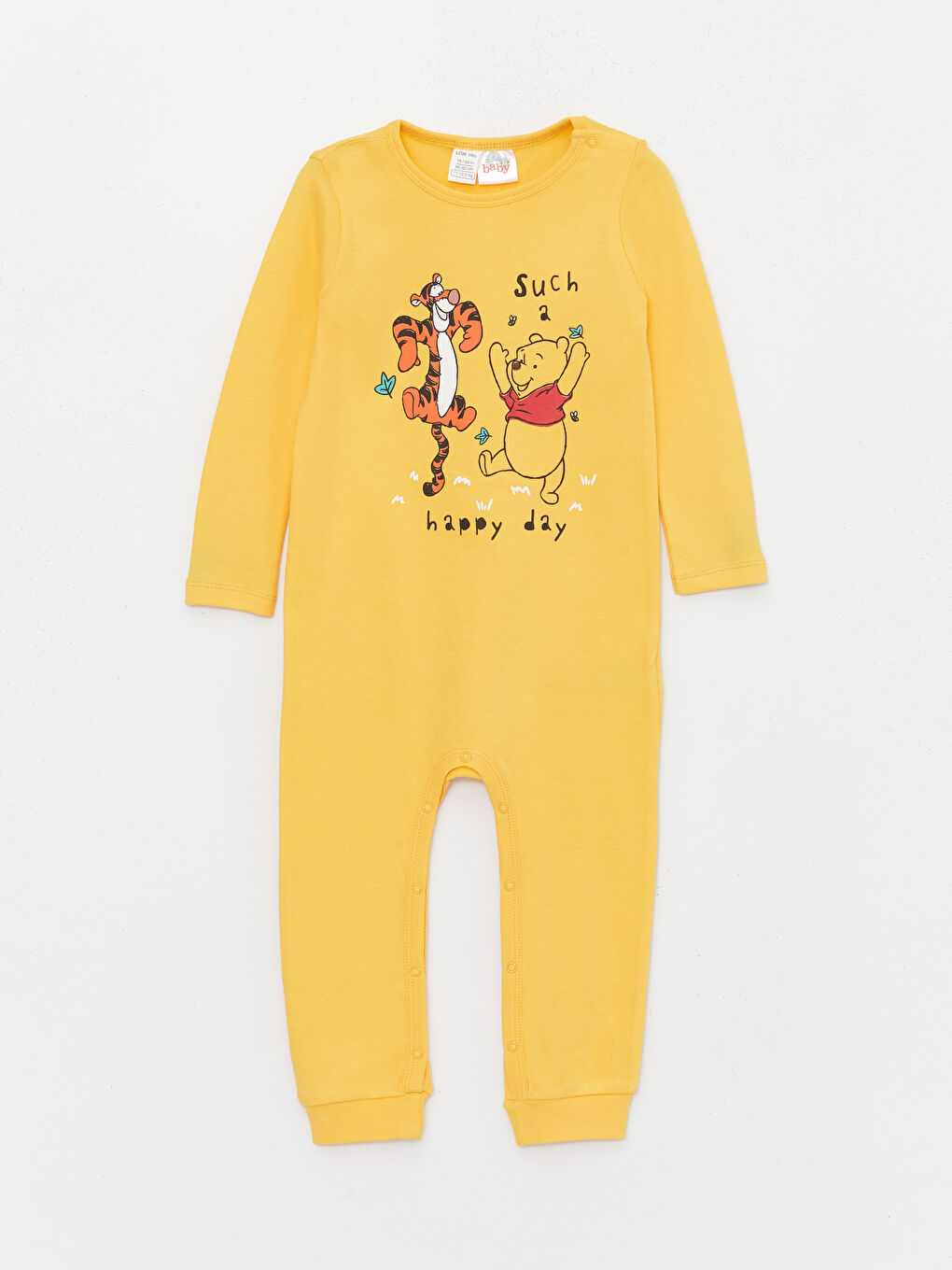 Turuncu Bisiklet Yaka Winnie the Pooh Baskılı Erkek Bebek Tulum