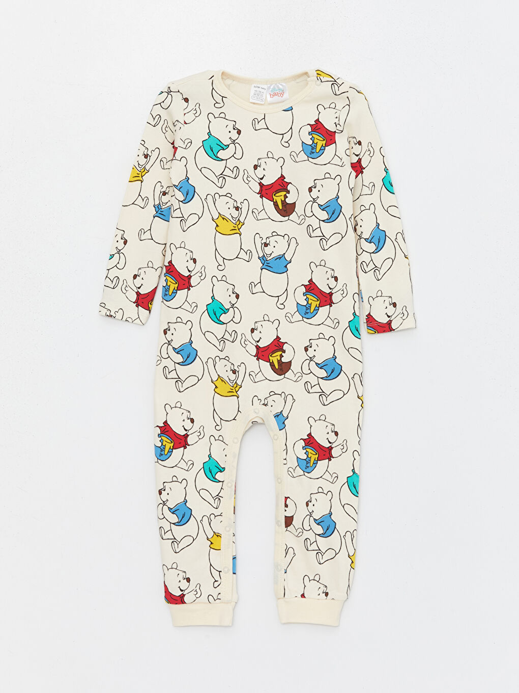 Ekru Bisiklet Yaka Winnie the Pooh Baskılı Erkek Bebek Tulum
