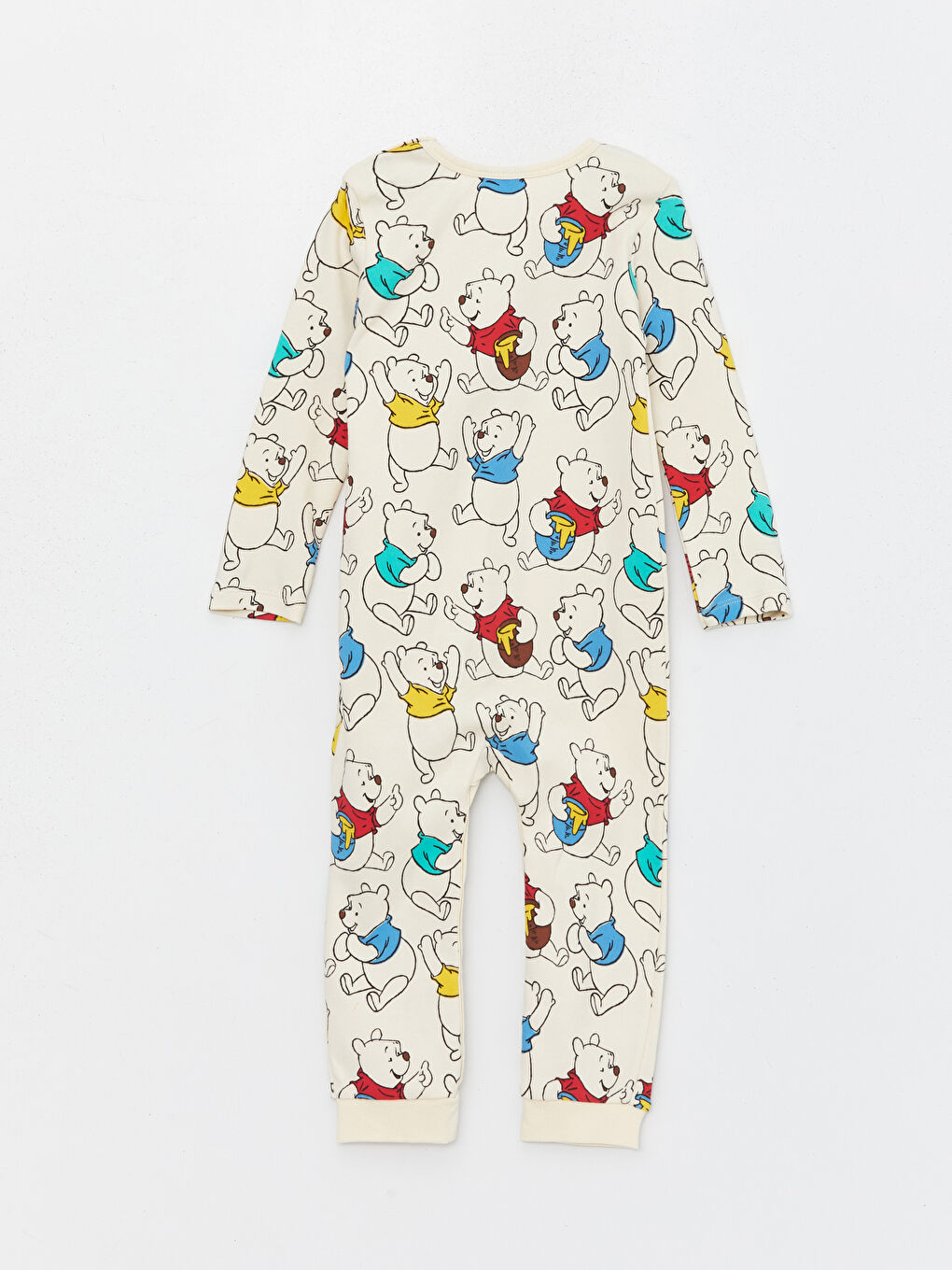 Ekru Bisiklet Yaka Winnie the Pooh Baskılı Erkek Bebek Tulum-1