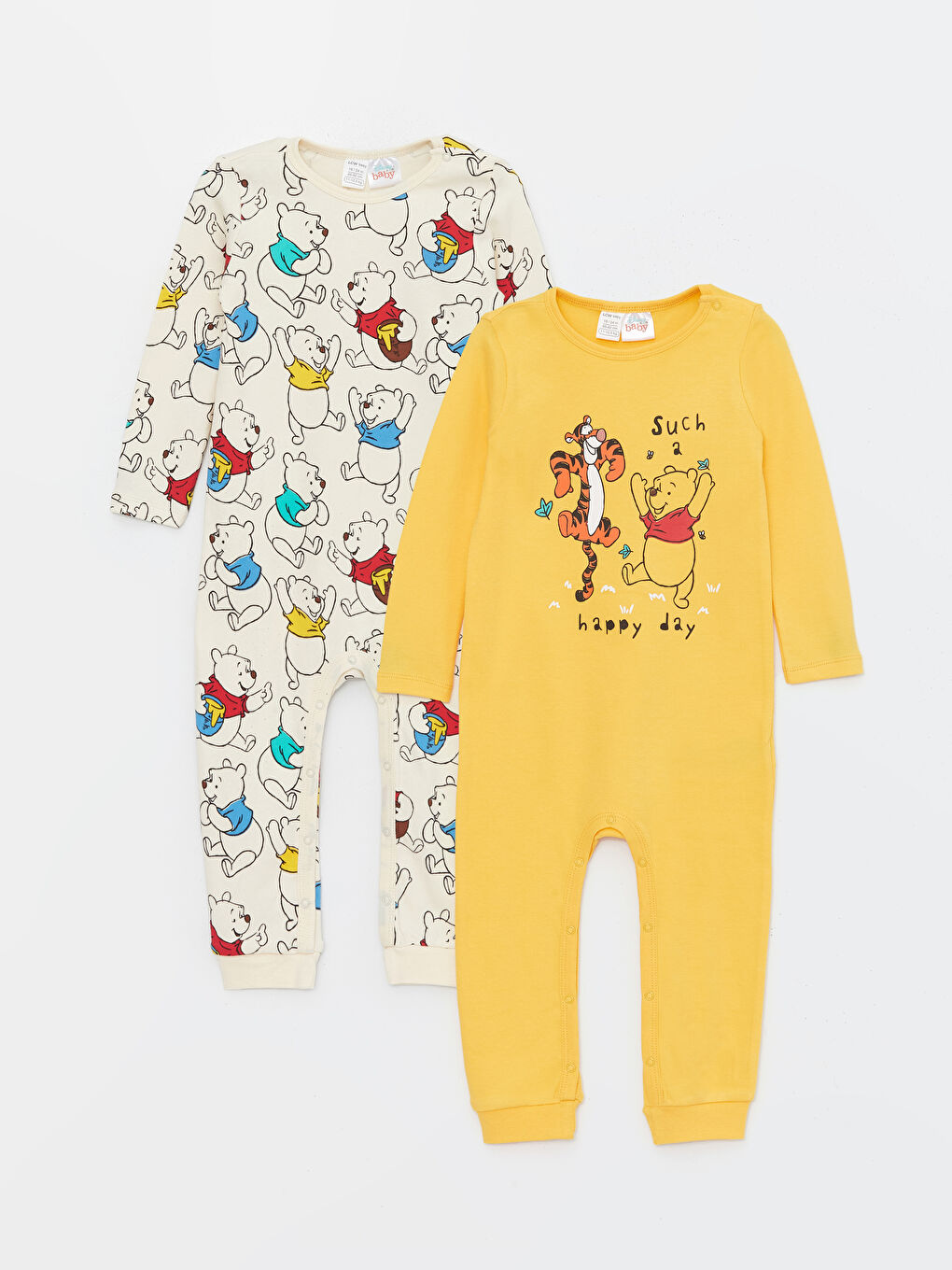 LCW baby Turuncu Bisiklet Yaka Winnie the Pooh Baskılı Erkek Bebek Tulum 2'li