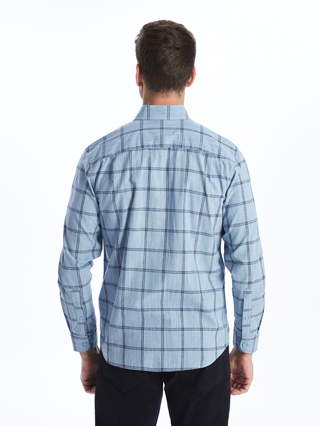 Regular Fit Long Sleeve Plaid Poplin Men's Shirt -S41362Z8-LLC