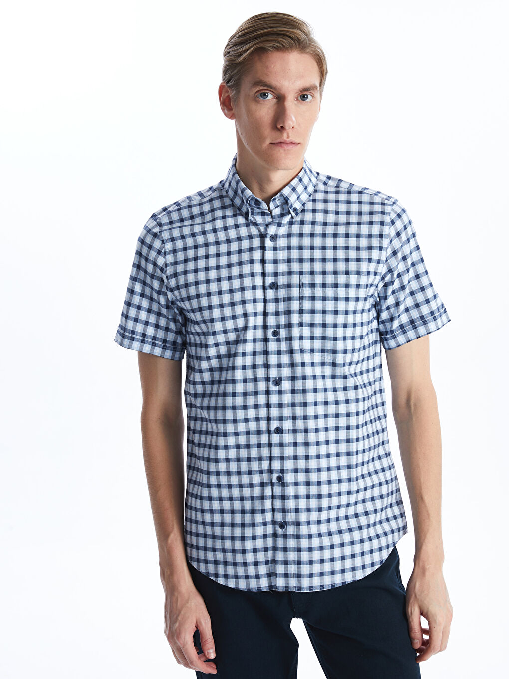 Regular Fit Short Sleeve Plaid Men's Shirt -S41364Z8-LMR