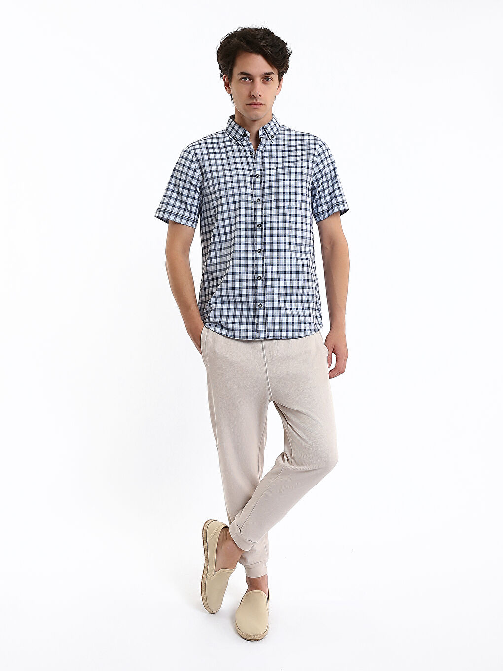 Regular Fit Kurzarm Kariertes Hemd Für Herren-2