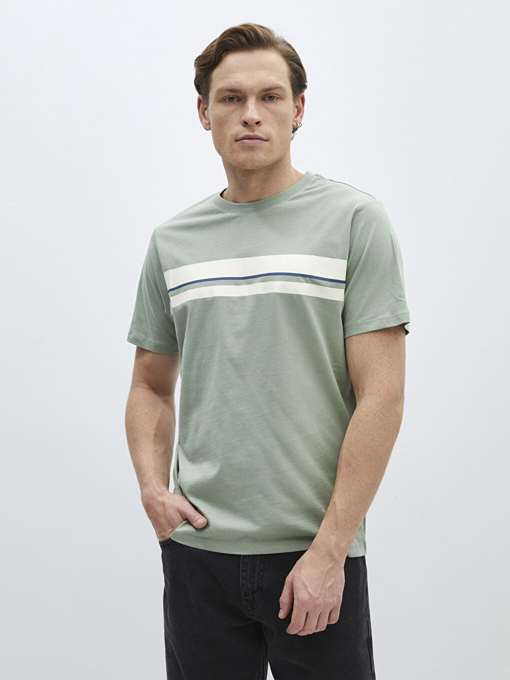 Crew Neck Short Sleeve Printed Combed Cotton Men's T-shirt -S41379Z8-V9V