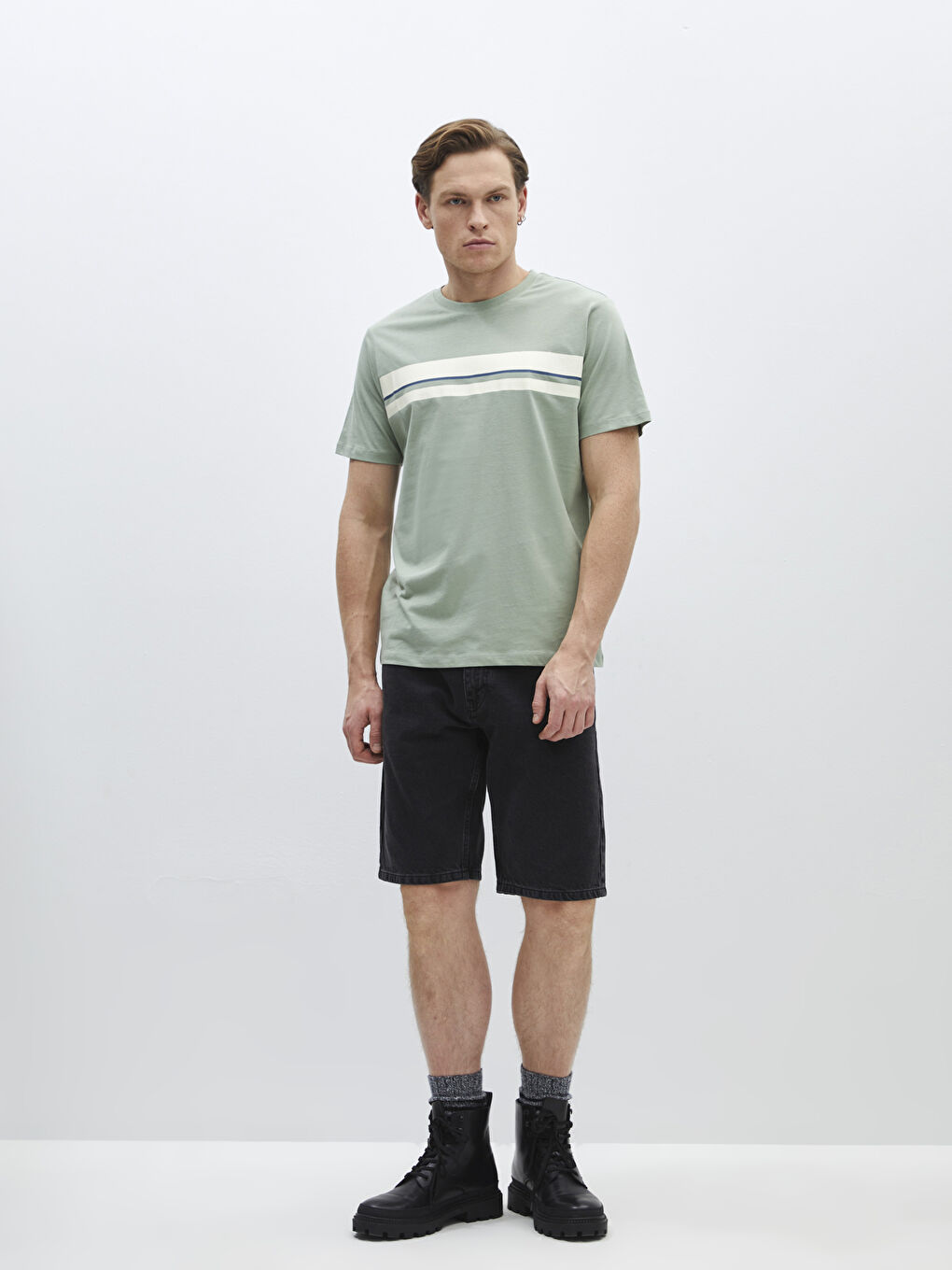 Crew Neck Short Sleeve Printed Combed Cotton Men's T-shirt -S41379Z8-V9V