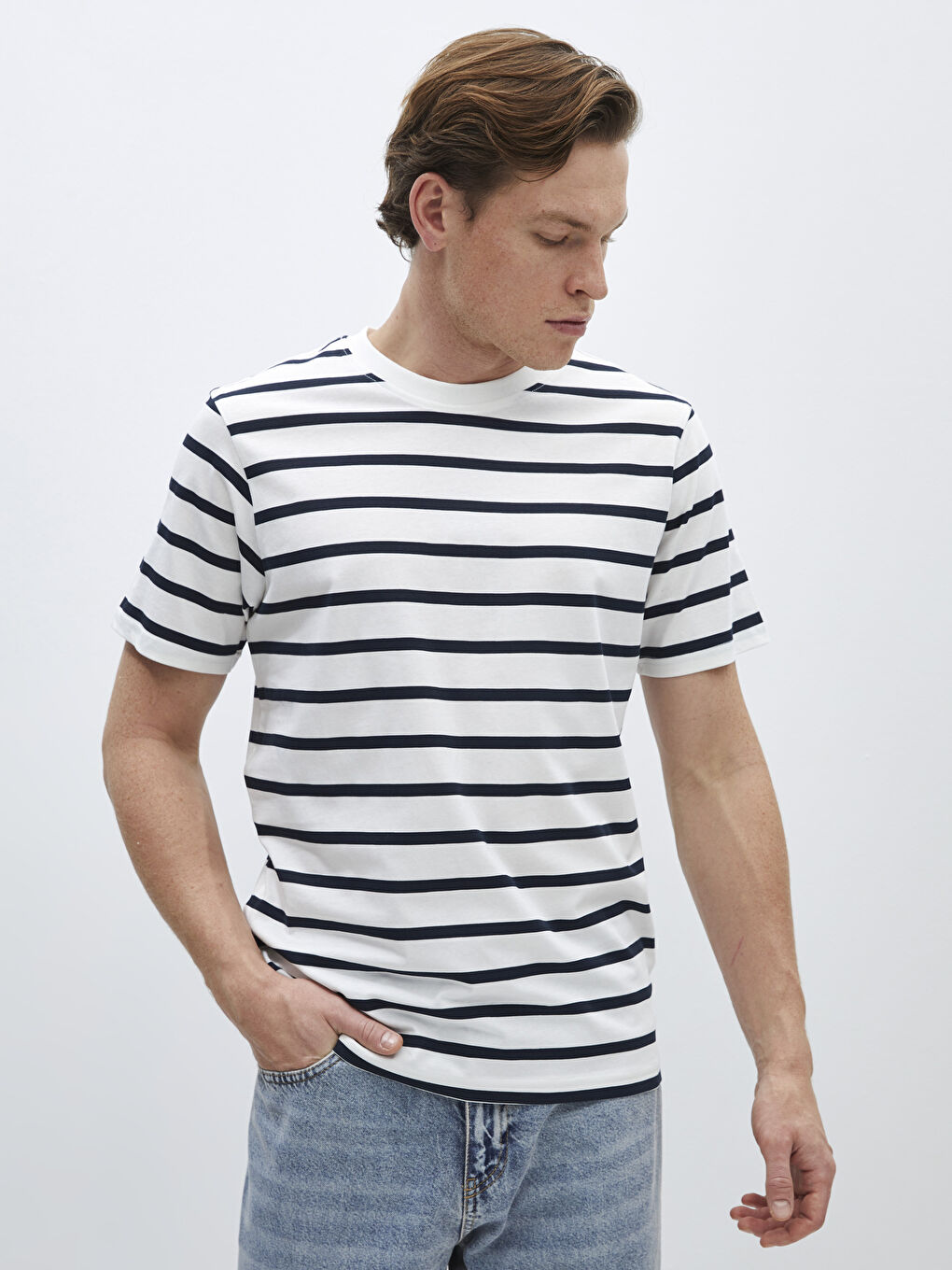 Crew Neck Short Sleeve Striped Jersey Men's T-Shirt -S41389Z8-LGS
