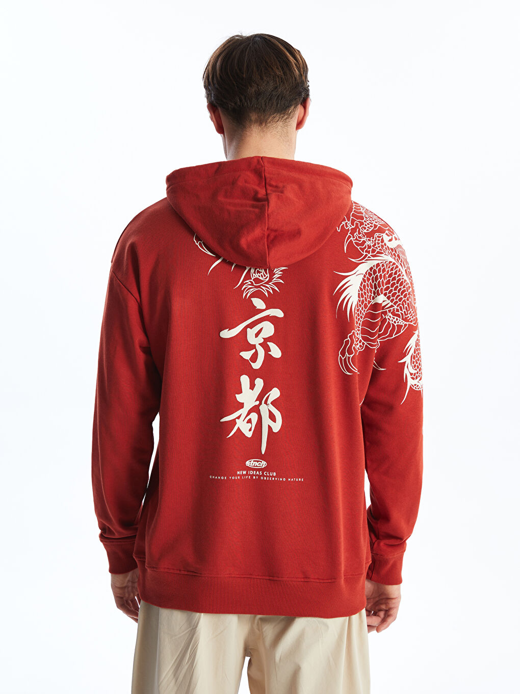 XSIDE Koyu Turuncu Uzun Kollu Baskılı Erkek Hoodie - 4