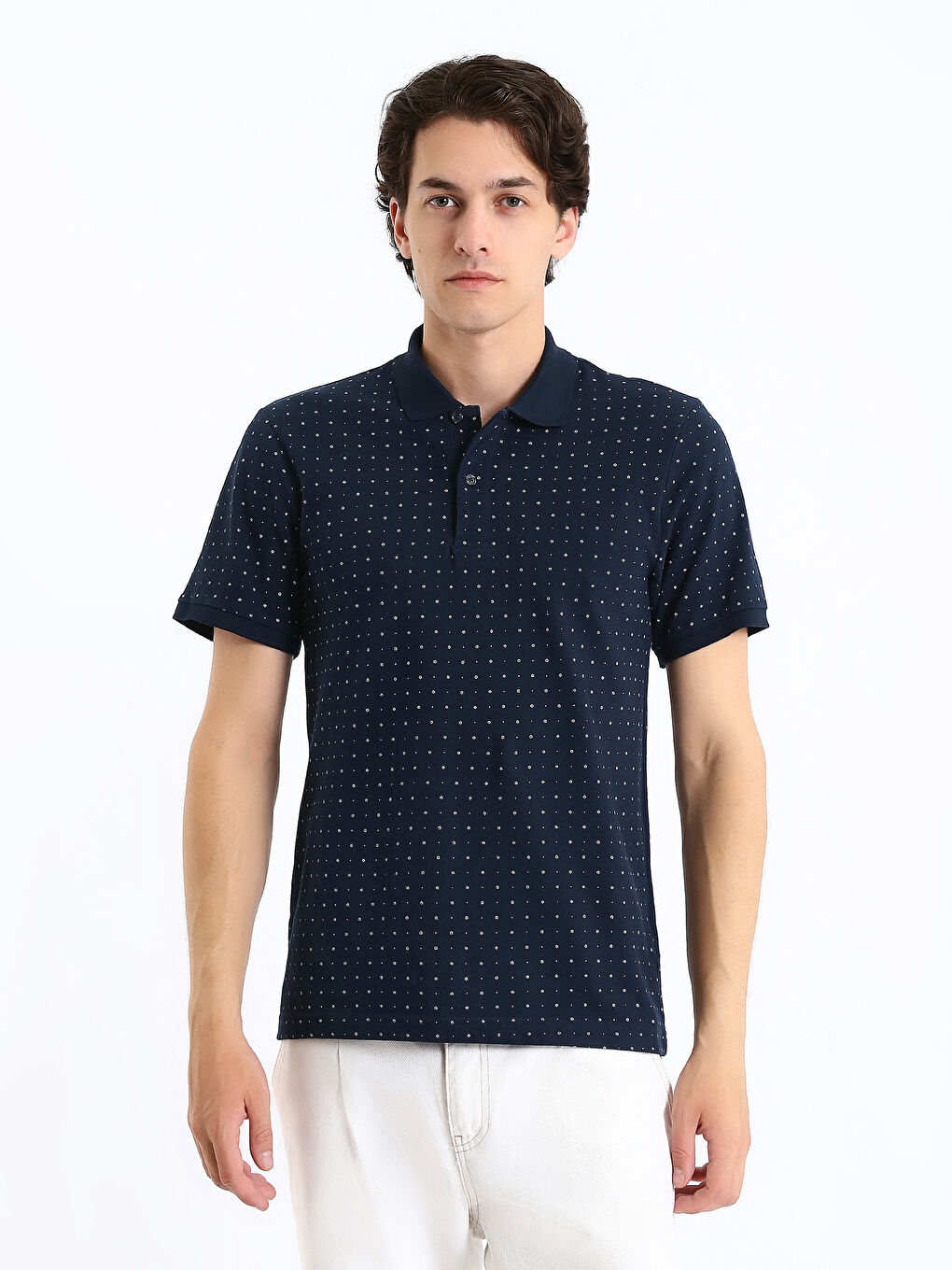 Polo Neck Short Sleeve Patterned Pique Men's T-Shirt-1