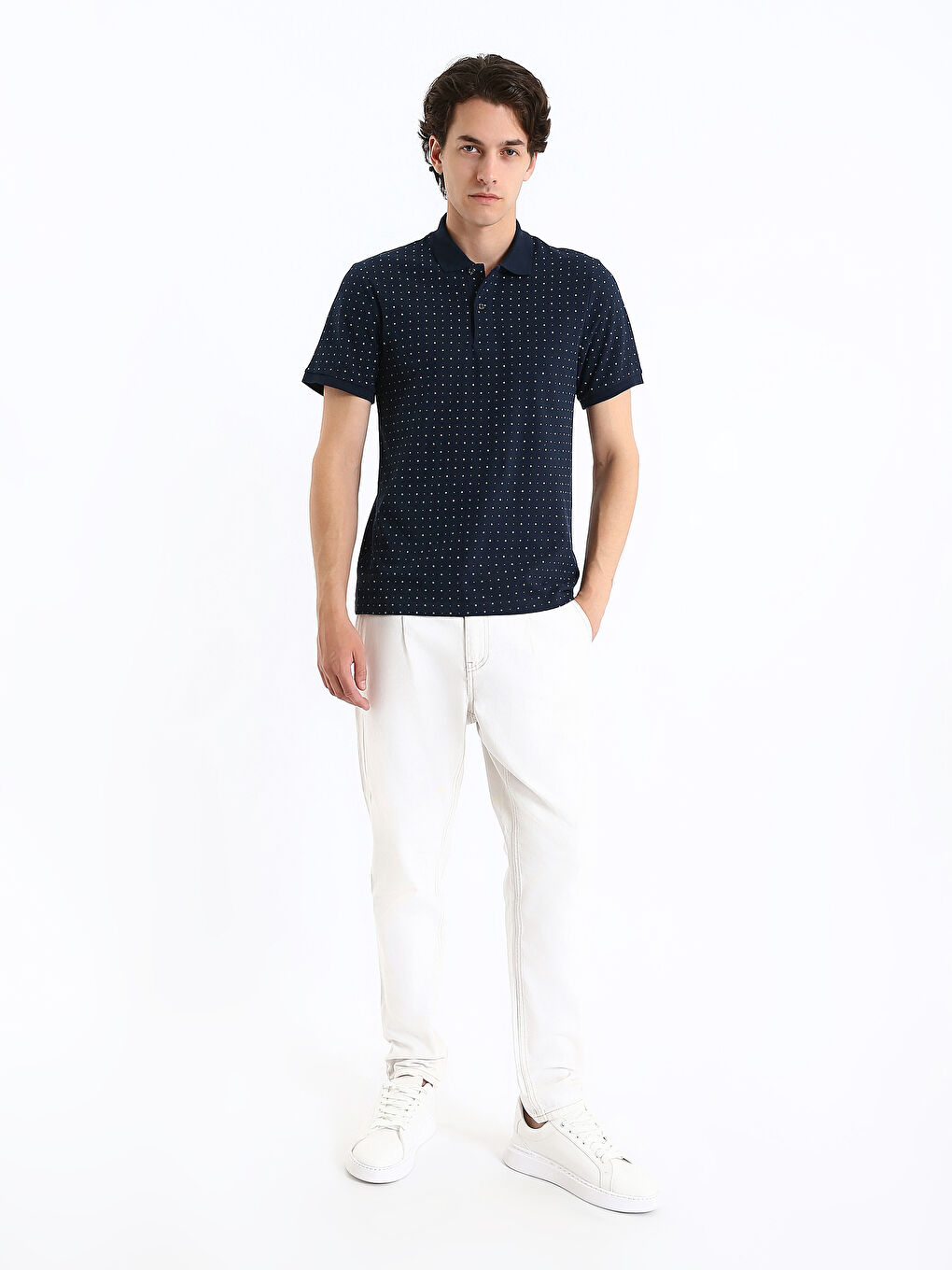 Polo Neck Short Sleeve Patterned Pique Men's T-Shirt-3