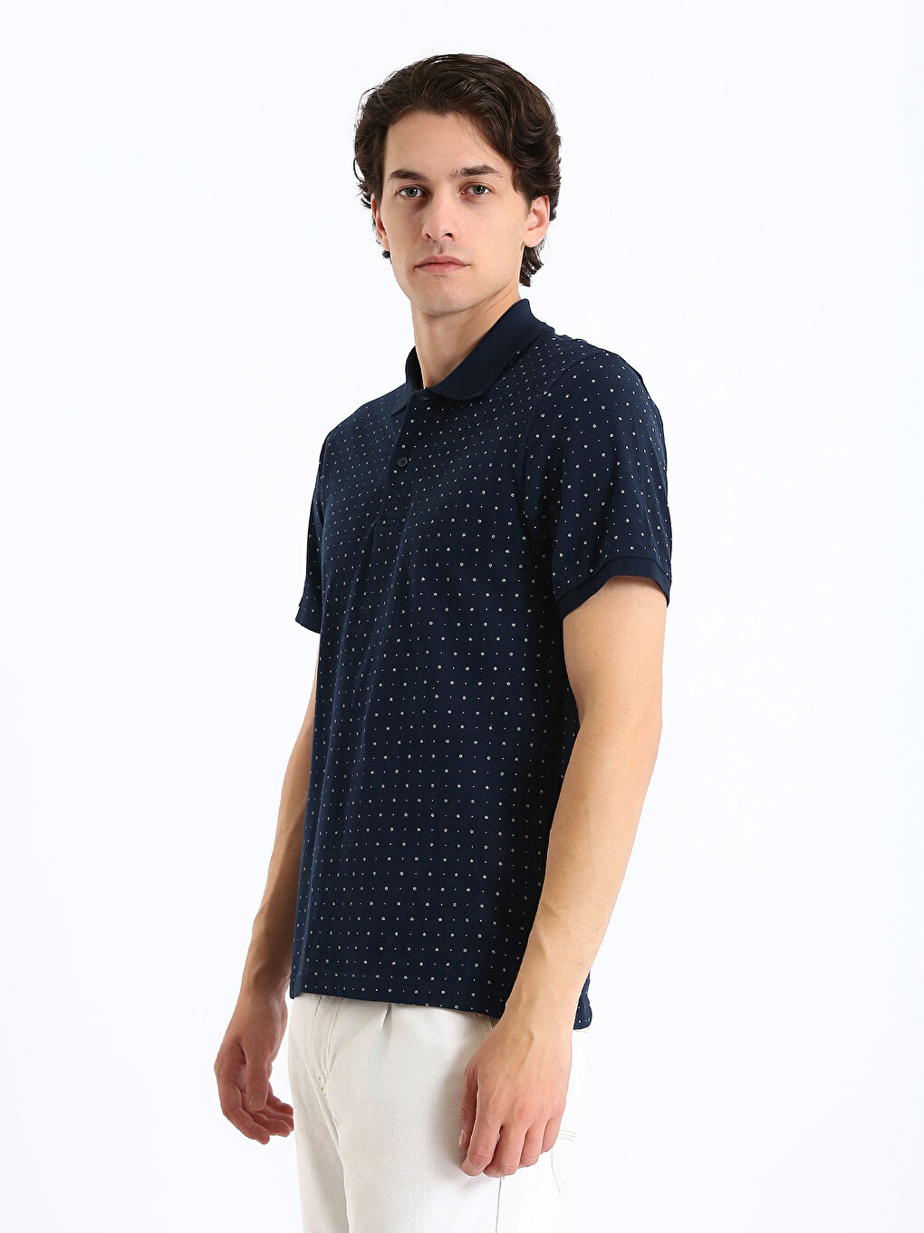 Polo Neck Short Sleeve Patterned Pique Men's T-Shirt-9