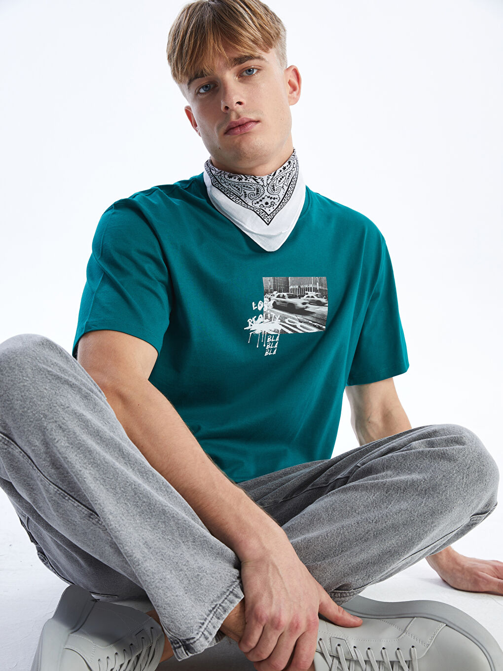 Crew Neck Short Sleeve Printed Combed Cotton Men's T-shirt -S41448Z8-VAK