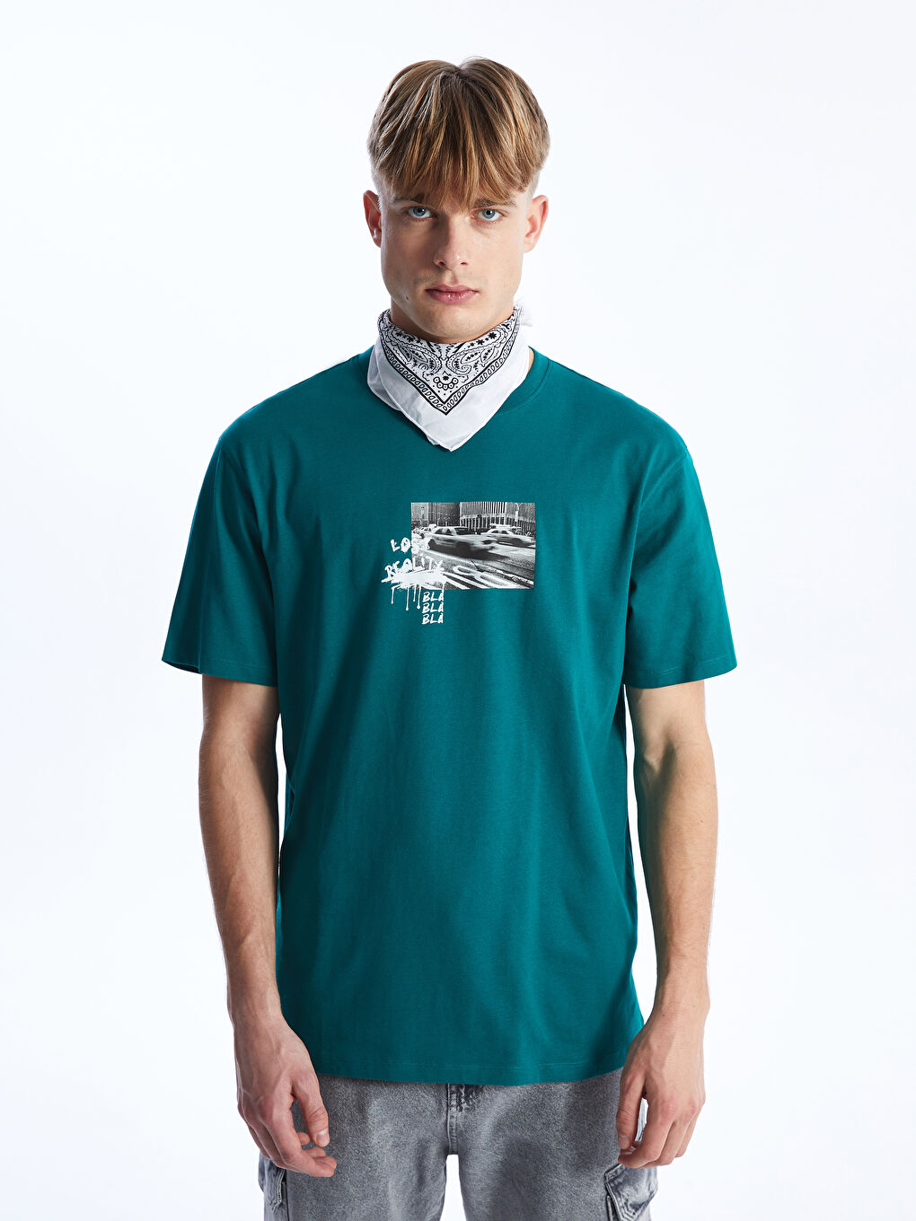 Crew Neck Short Sleeve Printed Combed Cotton Men's T-shirt -S41448Z8-VAK