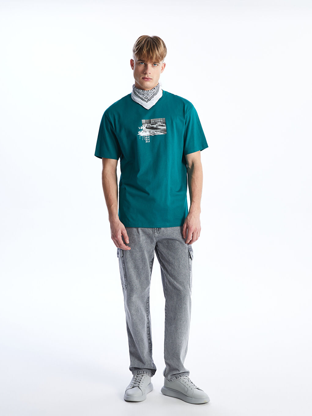 Crew Neck Short Sleeve Printed Combed Cotton Men's T-shirt -S41448Z8-VAK