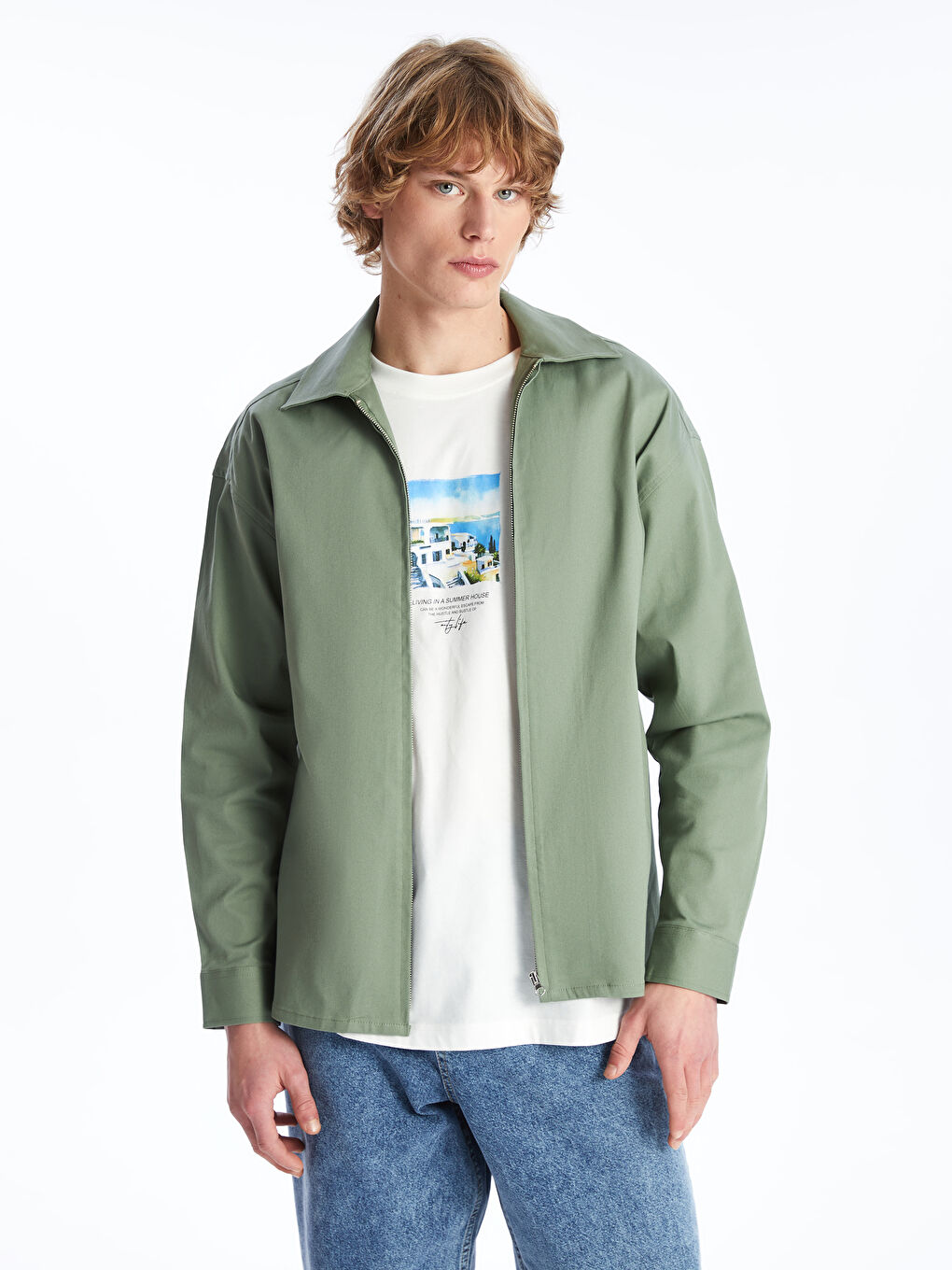 Relaxed Fit Long Sleeve Men's Shirt Jacket -S41456Z8-VKA