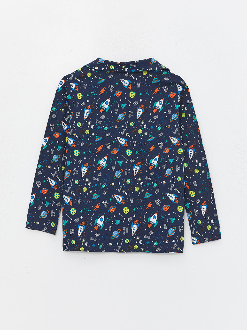LCW Kids Lacivert Gömlek Yaka Desenli Uzun Kollu Erkek Çocuk Pijama Üst - 1