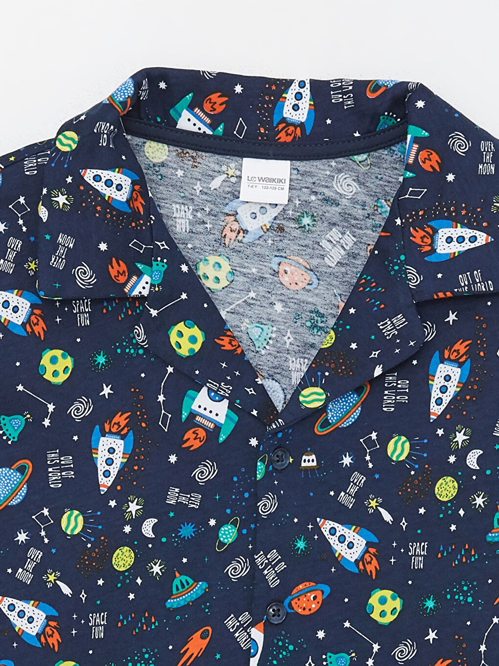 LCW Kids Lacivert Gömlek Yaka Desenli Uzun Kollu Erkek Çocuk Pijama Üst - 2