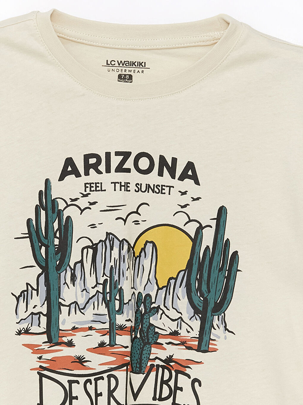 Bej Bisiklet Yaka Erkek Çocuk Pijama Üst-2