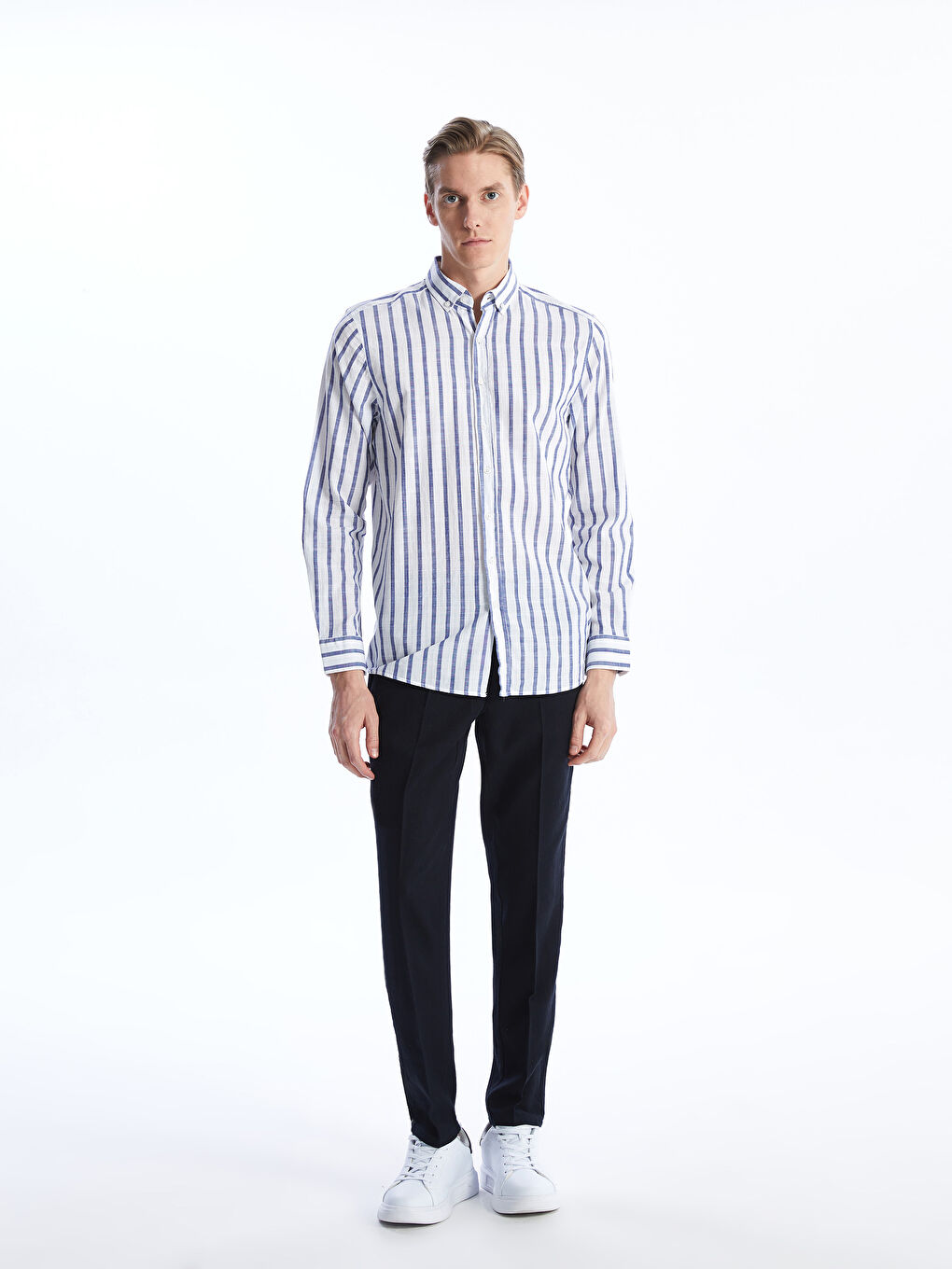 Slim Fit Long Sleeve Striped Poplin Men's Shirt -S41624Z8-LJX