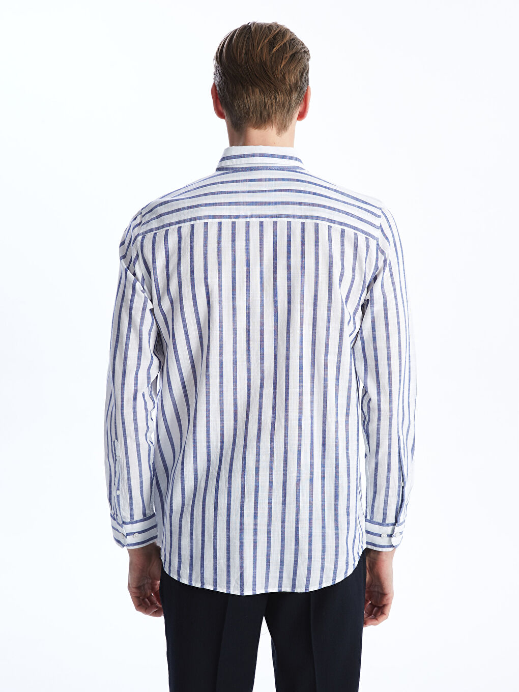 Slim Fit Long Sleeve Striped Poplin Men's Shirt -S41624Z8-LJX