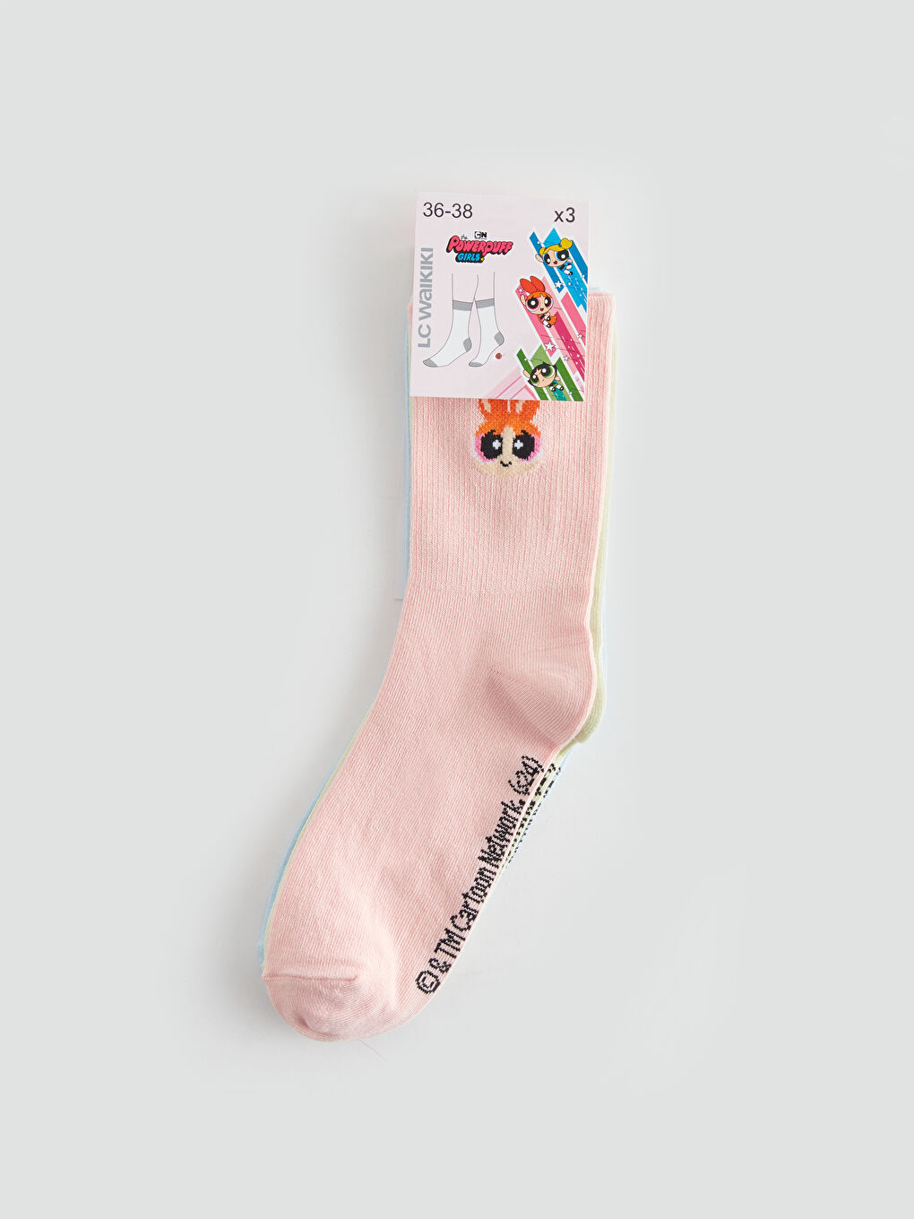 Mavi Powerpuff Girls Baskılı Kadın Soket Çorap 3'lü Paket-1