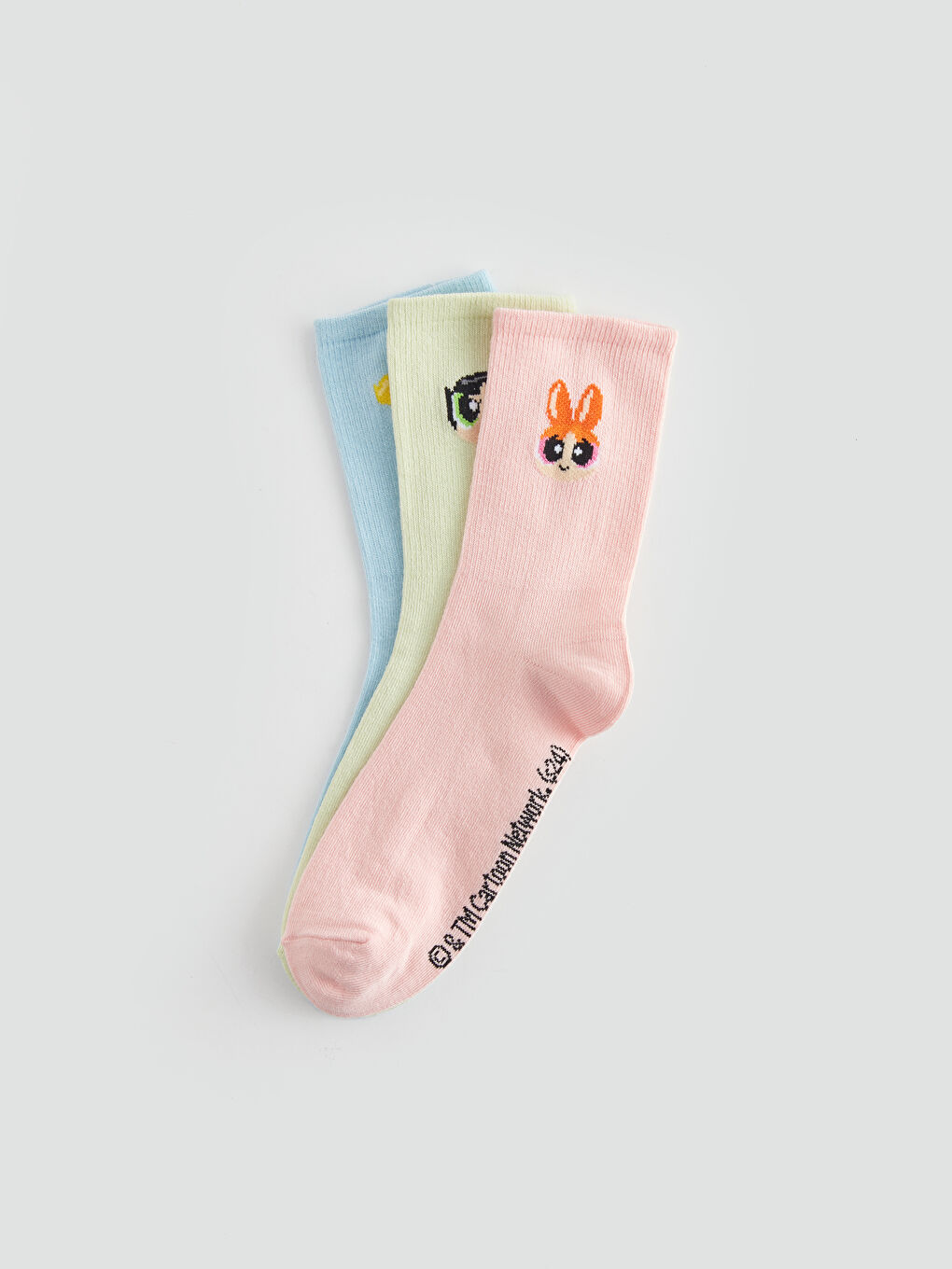 Mavi Powerpuff Girls Baskılı Kadın Soket Çorap 3'lü Paket-2