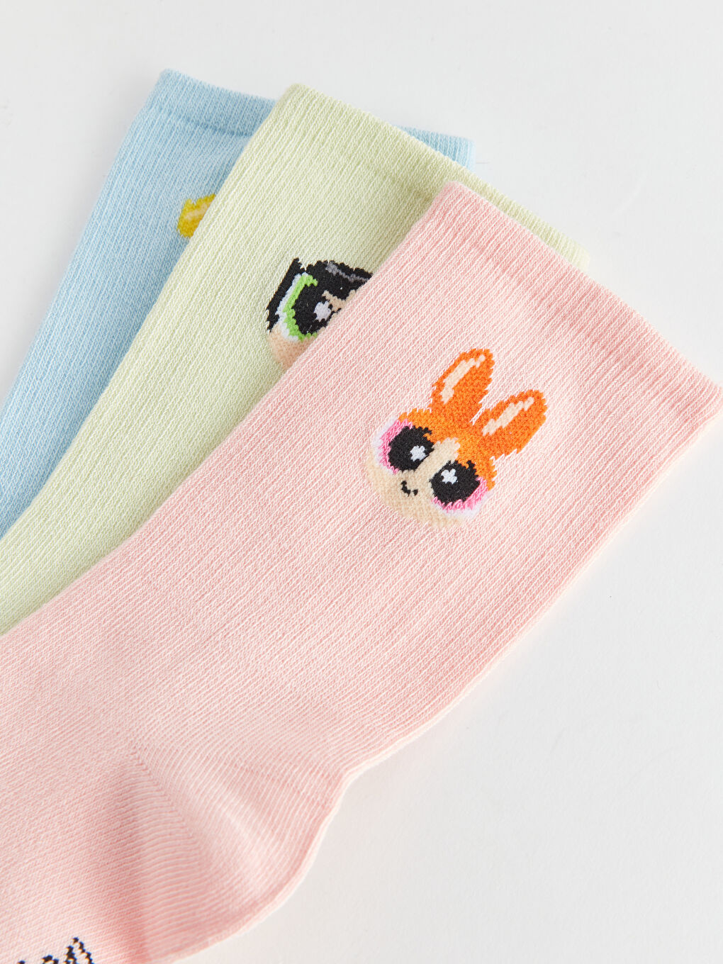 Mavi Powerpuff Girls Baskılı Kadın Soket Çorap 3'lü Paket-3