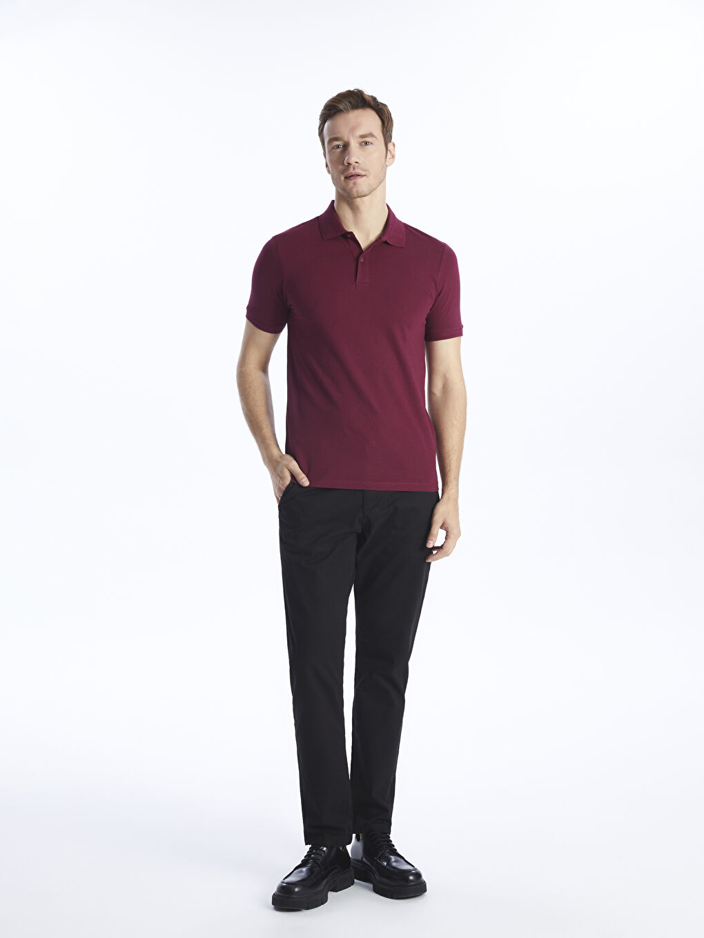 Bordo Polo Yaka Kısa Kollu Pike Erkek Tişört-1