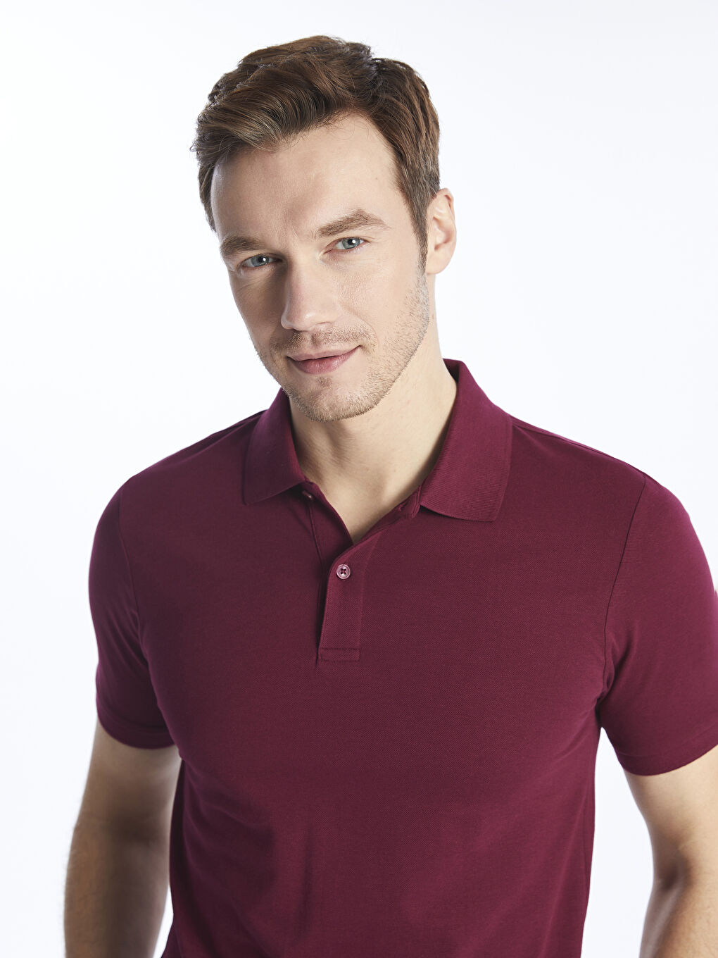 Bordo Polo Yaka Kısa Kollu Pike Erkek Tişört-2