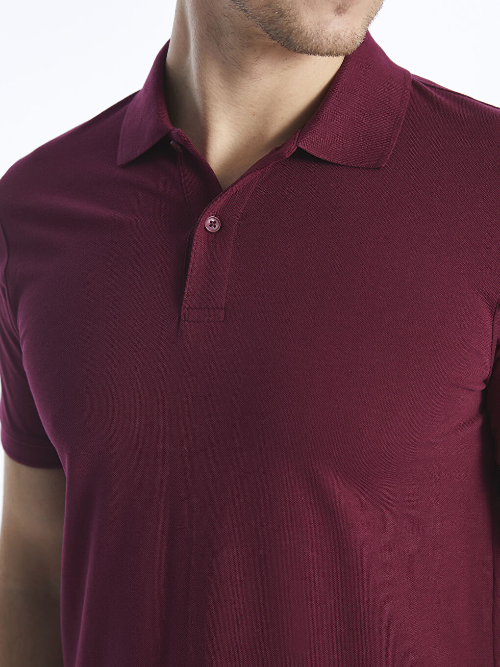 Bordo Polo Yaka Kısa Kollu Pike Erkek Tişört-3