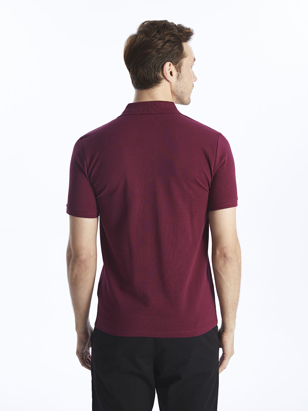 Bordo Polo Yaka Kısa Kollu Pike Erkek Tişört-4
