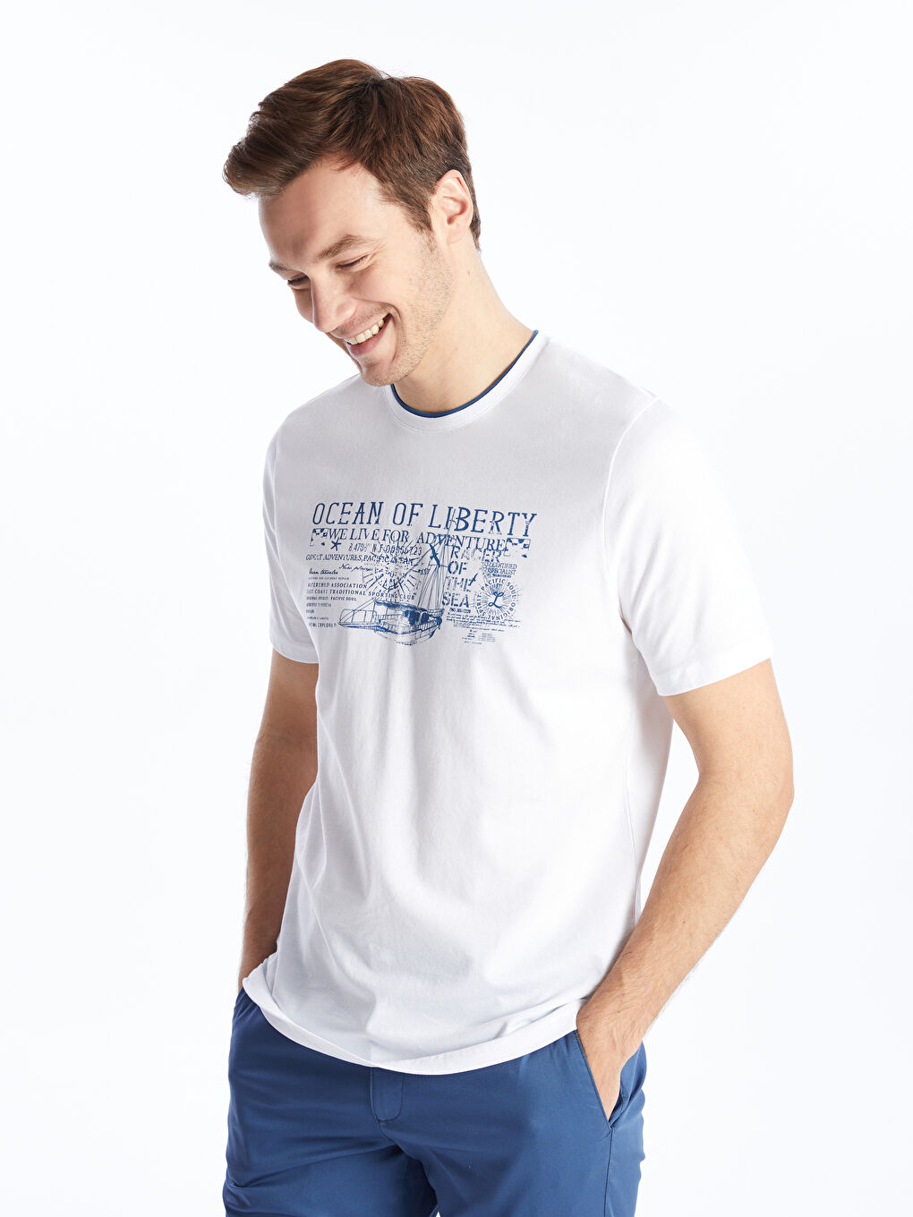 Crew Neck Short Sleeve Printed Combed Cotton Men's T-shirt -S41700Z8-Q6K