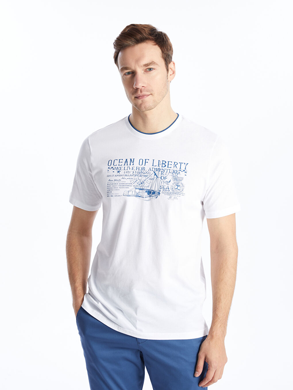 Crew Neck Short Sleeve Printed Combed Cotton Men's T-shirt -S41700Z8-Q6K