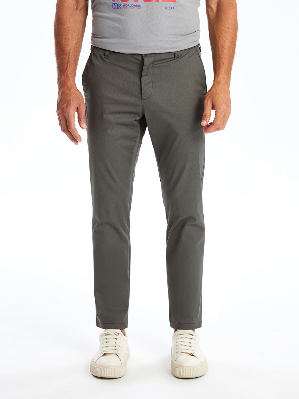 Slim Fit Gabardine Men's Chino Trousers -S41706Z8-PNH