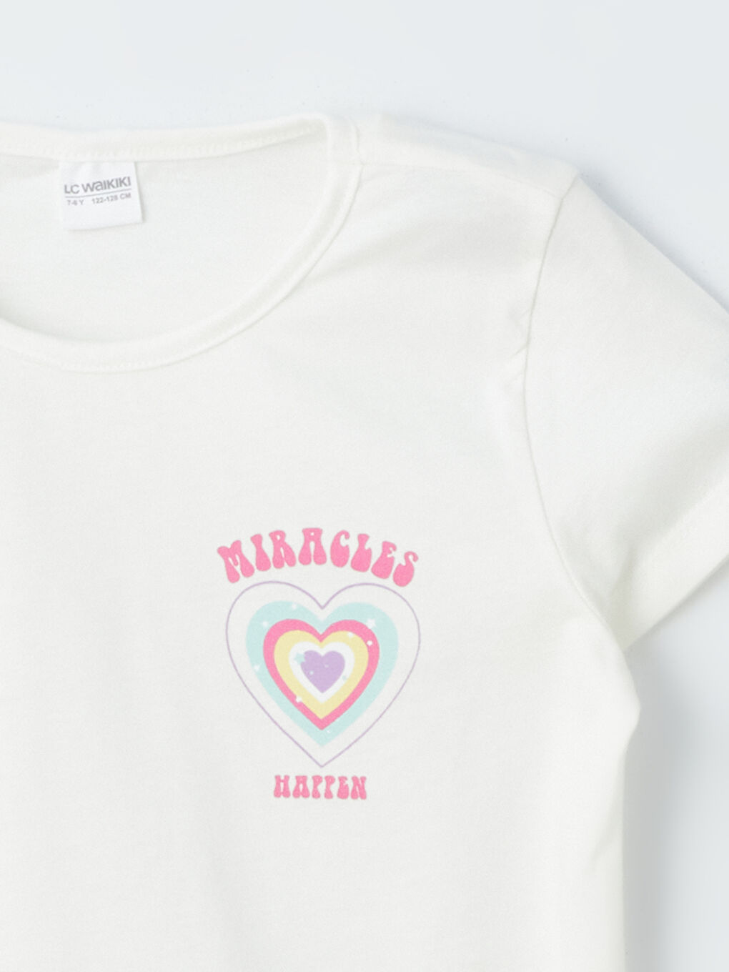 Ekru Bisiklet Yaka Baskılı Kız Çocuk Pijama Üst-1