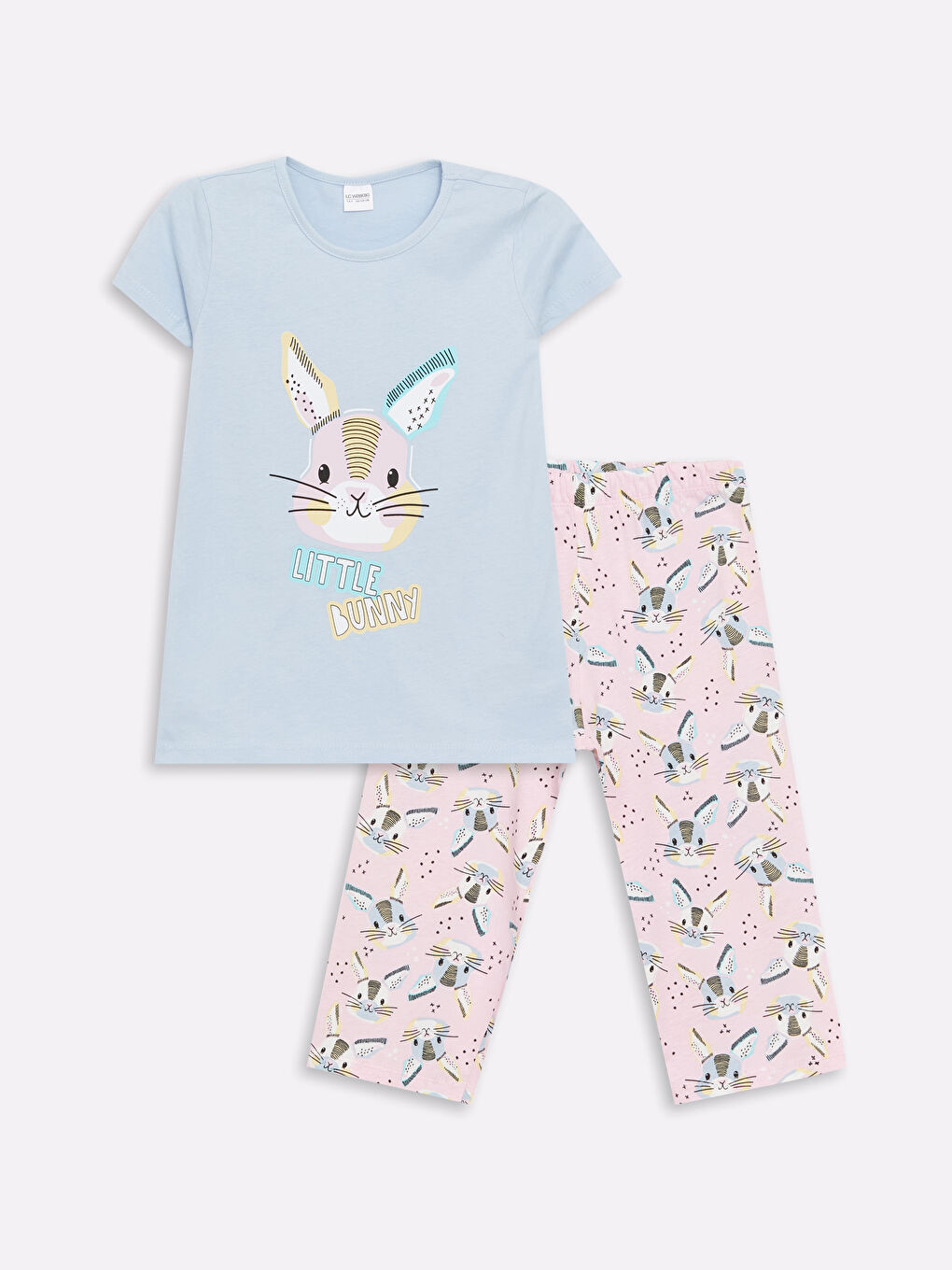 Crew Neck Printed Short Sleeve Girl Pajama Set -S41717Z4-G9Q