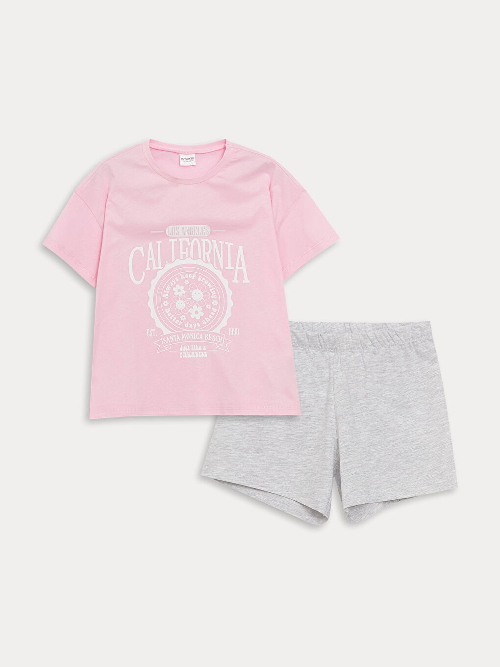 Crew Neck Printed Short Sleeve Girl's Short Pajamas Set -S41726Z4-QXB