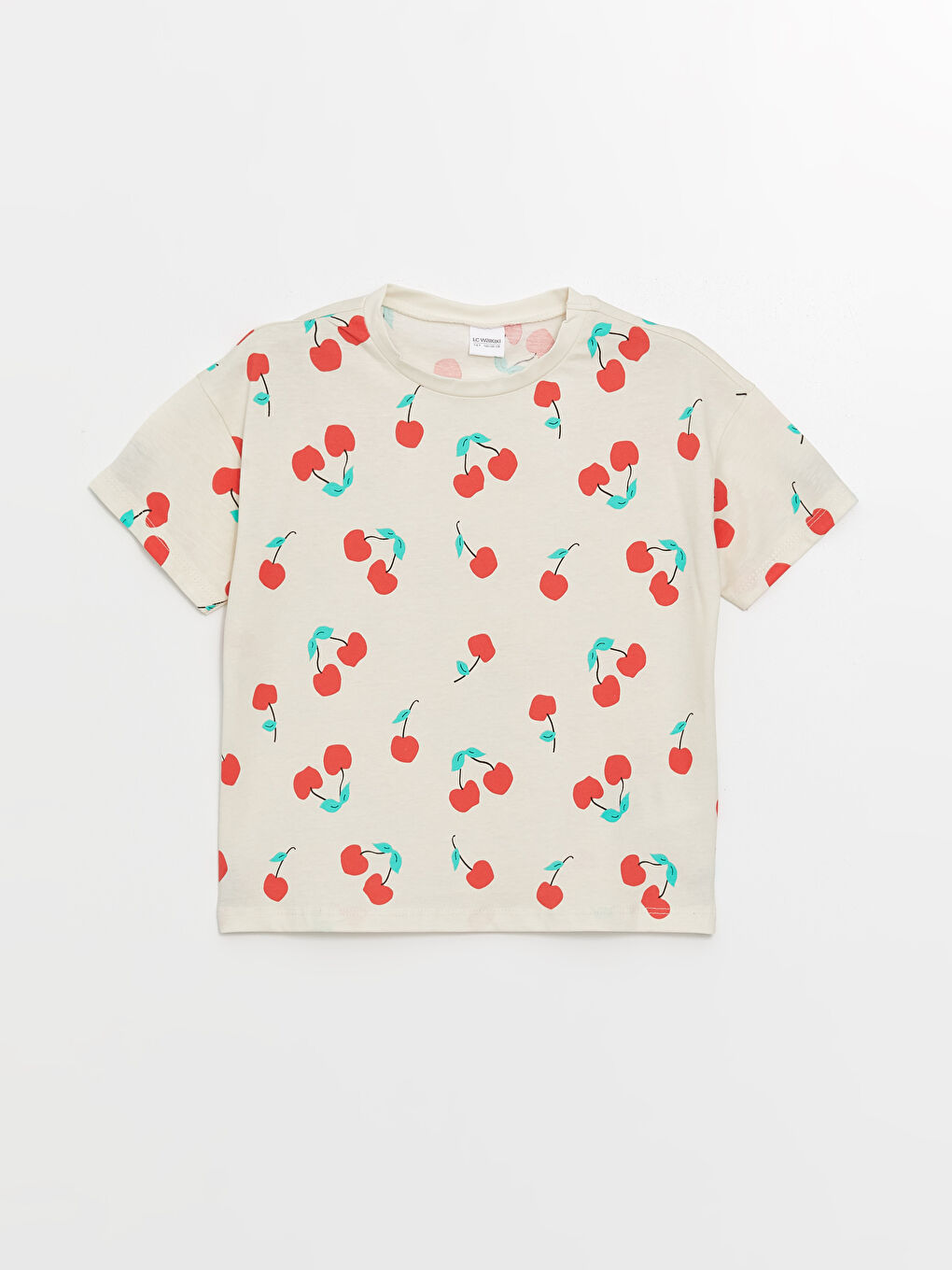 Ekru Bisiklet Yaka Baskılı Kız Çocuk Pijama Üst