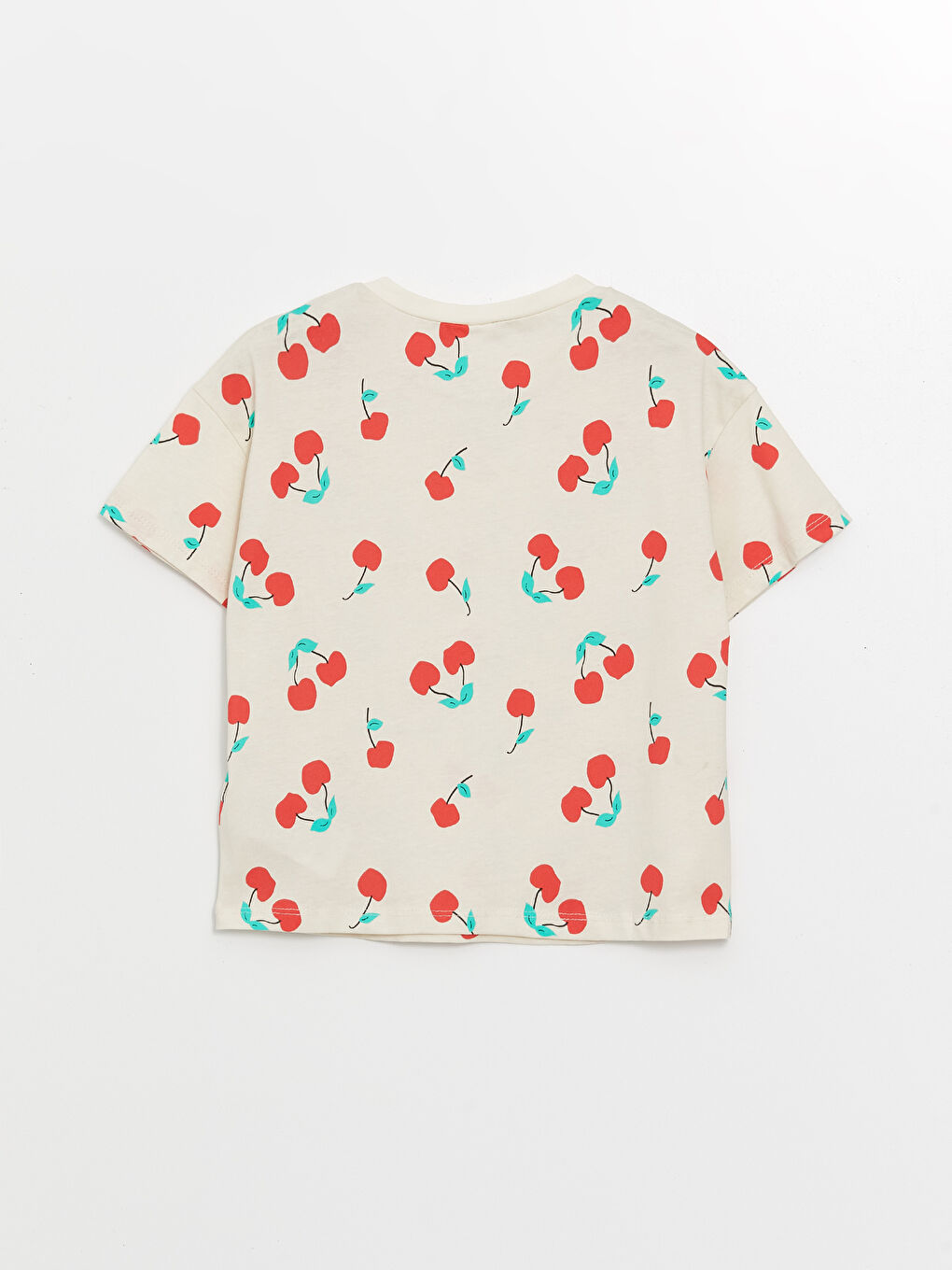 Ekru Bisiklet Yaka Baskılı Kız Çocuk Pijama Üst-1