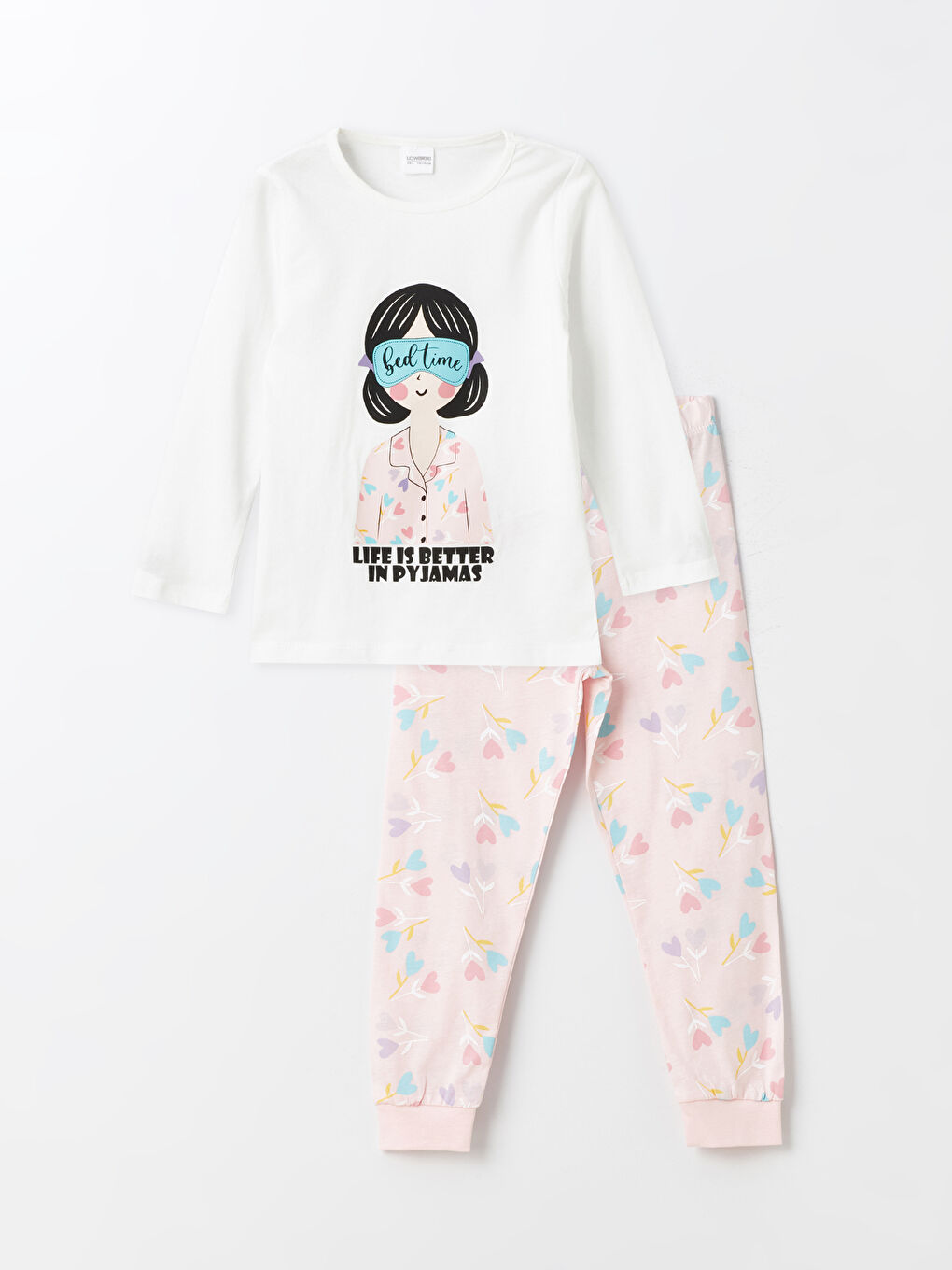 Crew Neck Printed Long Sleeve Girls' Pyjama Set -S41753Z4-FDU