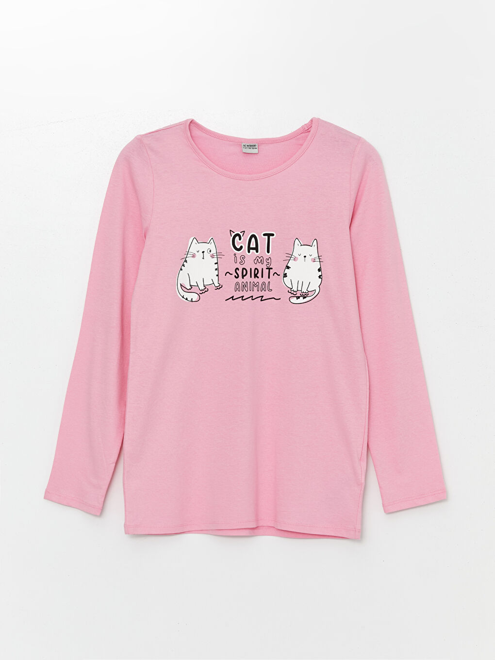 طقم بيجامة للبنات ياقة دائرية كم طويل مطبوع-1