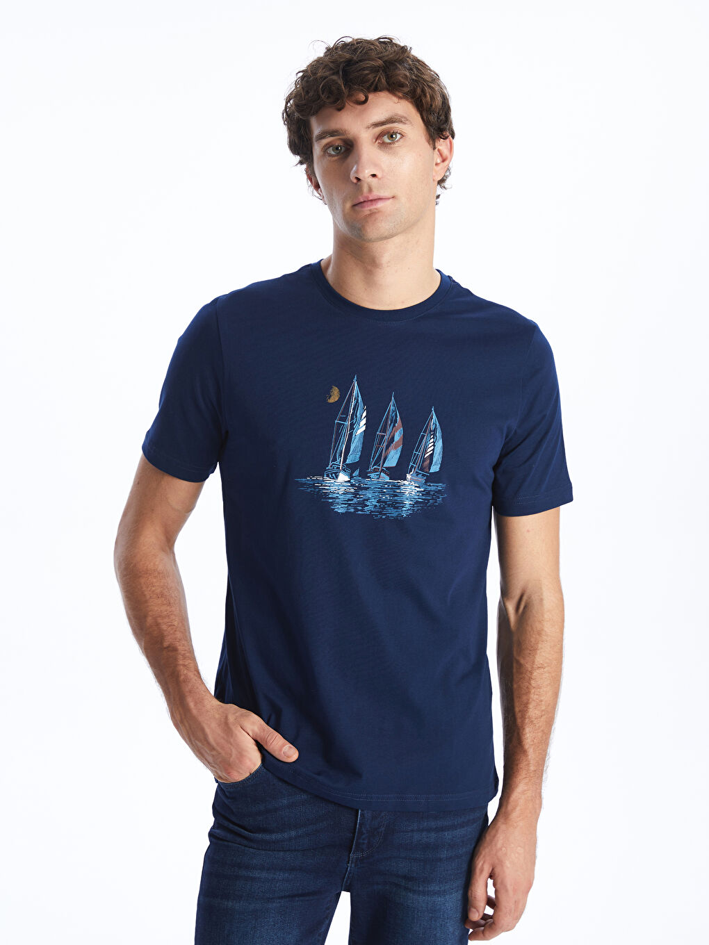 Crew Neck Short Sleeve Printed Combed Cotton Men's T-shirt -S41776Z8-SP7