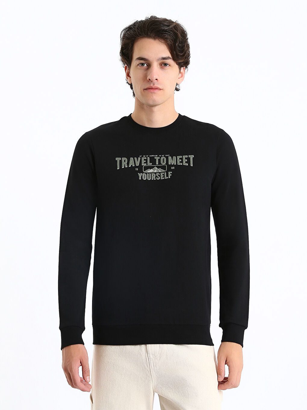 Muška dukserica okruglog izreza sa štampanim motivom dugih rukava-1