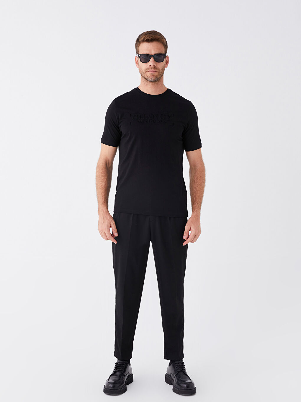 Siyah Bisiklet Yaka Kısa Kollu Baskılı Penye Erkek Tişört-2