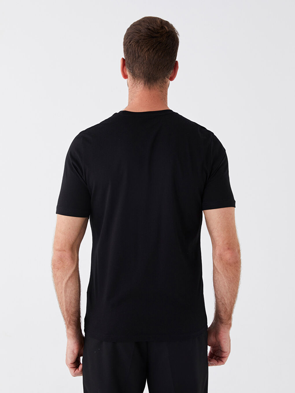 Siyah Bisiklet Yaka Kısa Kollu Baskılı Penye Erkek Tişört-4