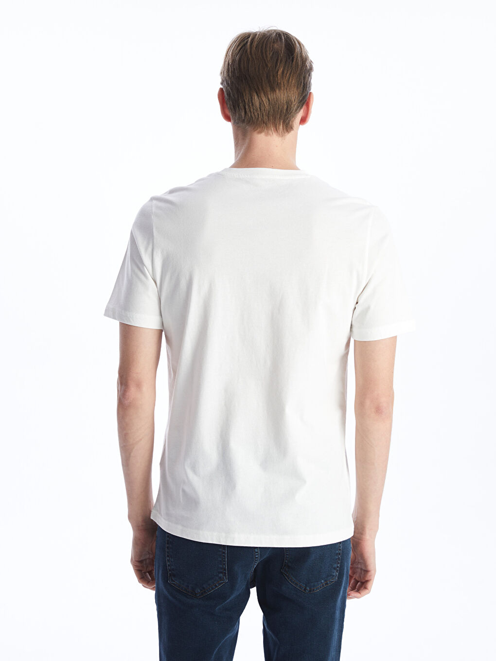 Ekru Bisiklet Yaka Kısa Kollu Baskılı Penye Erkek Tişört-4